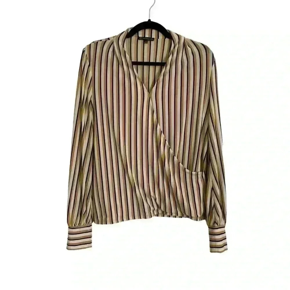 Adrianna Papell Yellow & White Long Sleeve Blouse Women's Size Small